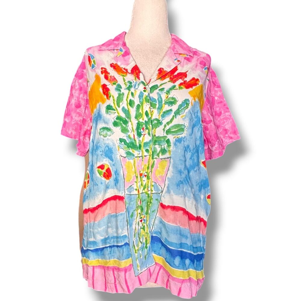 Vintage Jams World Kiyoshi Roses Shirt Rayon Floral Colorful Tropical Resort Top